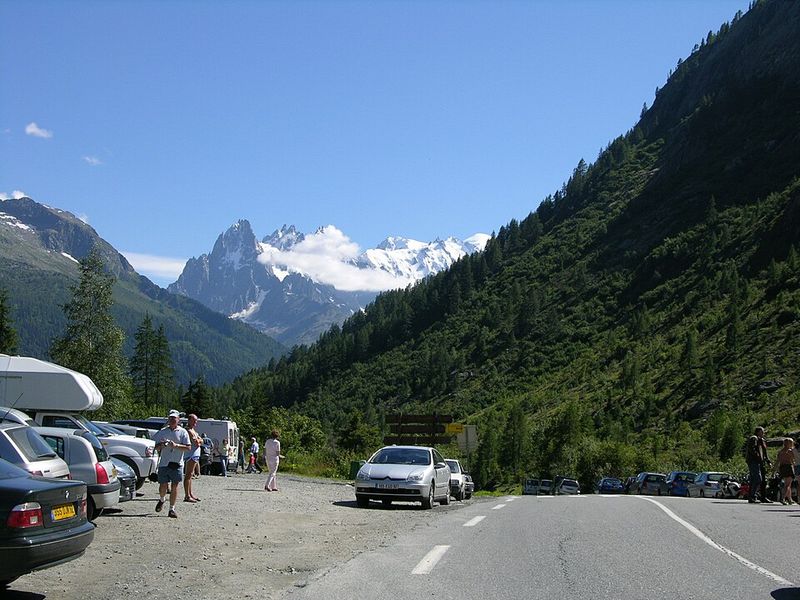 Col des Montets road with Mont Blanc massif